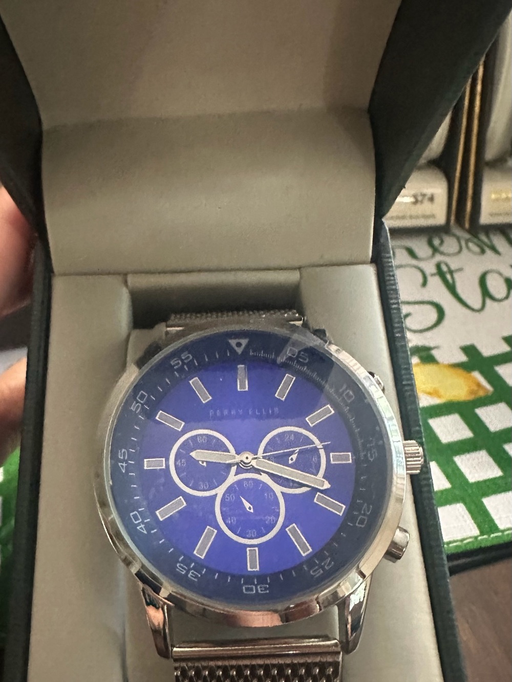 Perry Ellis Silver-Tone Watch with Blue Dial